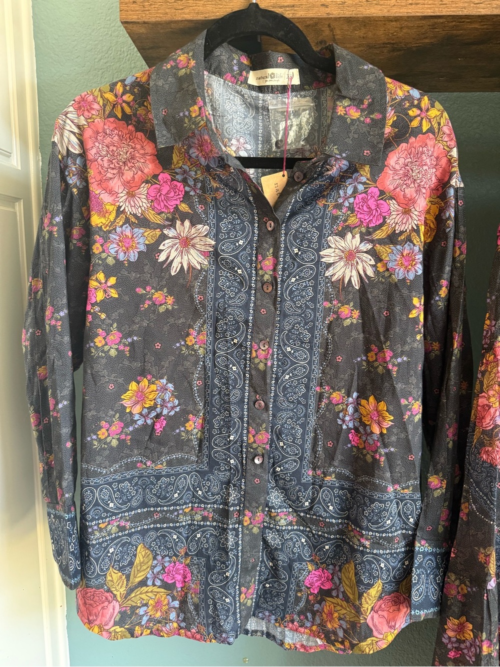 NWT Natural Life Barcelona Button Down & Patti Palazzo Pants Floral Cotton Set - Picture 3 of 11